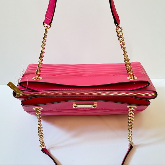 Michael Kors Whitney Medium Tote Shoulder Bag Qulited Stripe Electric Pink - Picture 13 of 16